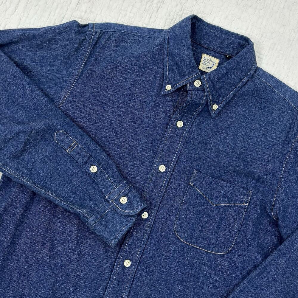 orSlow Made in Japan Denim Button Down Shirt Size 3 L Long Sleeve Indigo